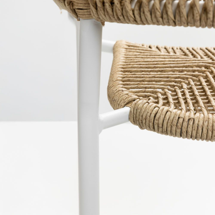 Set 2 Scaune Breeze albe cu împletitură naturală și brațe [7]
