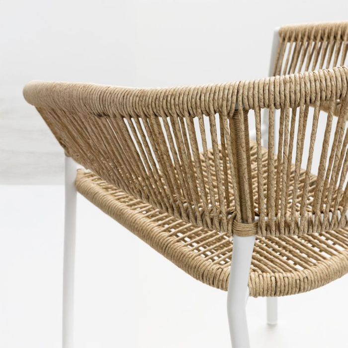 Set 2 Scaune Breeze albe cu împletitură naturală și brațe [6]