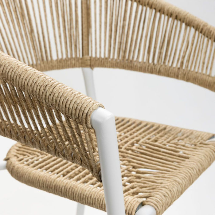 Set 2 Scaune Breeze albe cu împletitură naturală și brațe [4]