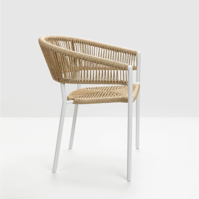 Set 2 Scaune Breeze albe cu împletitură naturală și brațe [2]