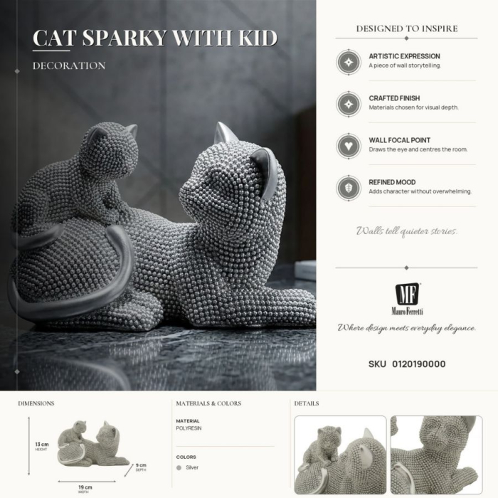 Statuete pisică argintie din rășină – imagine principală – Gatto Sparky [8]