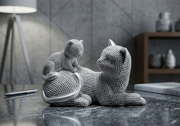 Statuete pisică argintie din rășină – imagine principală – Gatto Sparky [2]