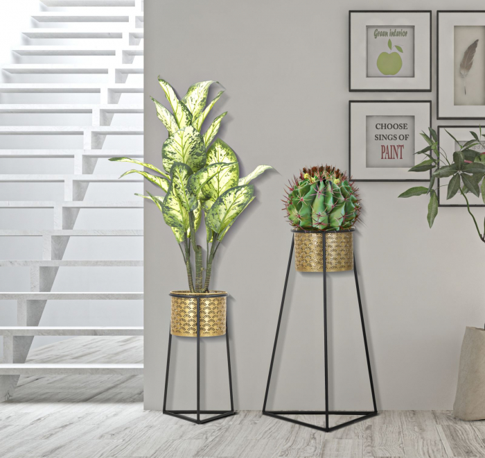 Suporturi Ghivece Negre si Aurii CreativDeco - Contrast Elegant in Decor [6]
