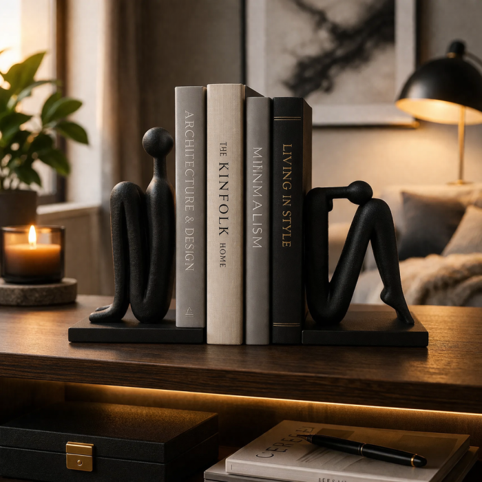 Set 2 suporturi decorative pentru cărți figurină abstractă neagră din polirășină 30 x 10 x 30 cm [2]