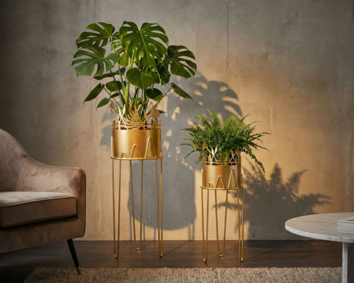 Set 2 suporturi ghivece flamingo metal auriu [5]