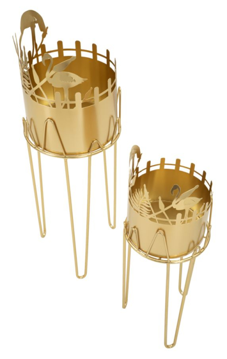 Set 2 suporturi ghivece flamingo metal auriu [3]