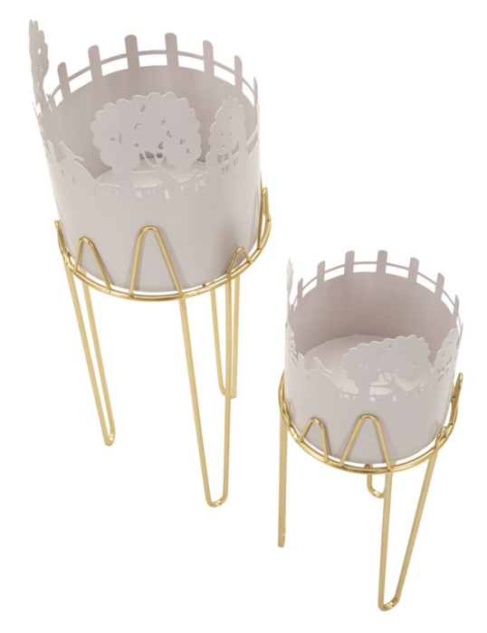 Set 2 suporturi ghivece metal auriu gri arbori [2]