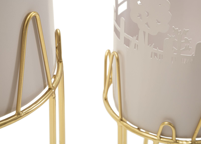 Set 2 suporturi ghivece metal auriu gri arbori [4]