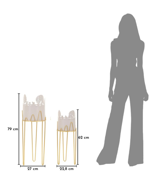 Set 2 suporturi ghivece metal auriu gri arbori [6]