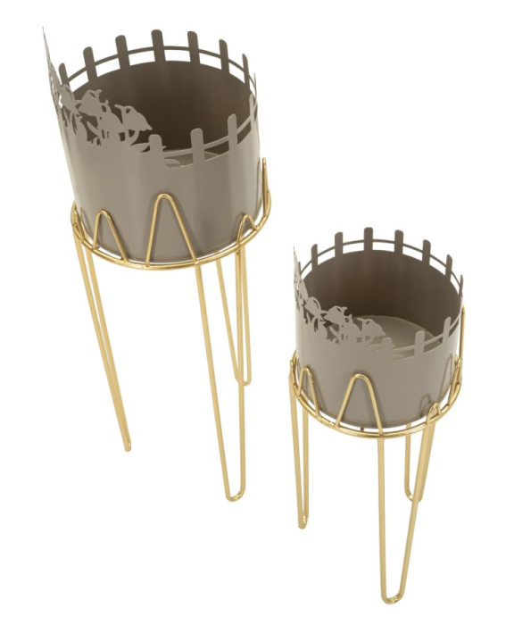 Set 2 suporturi ghivece gri auriu floral [2]