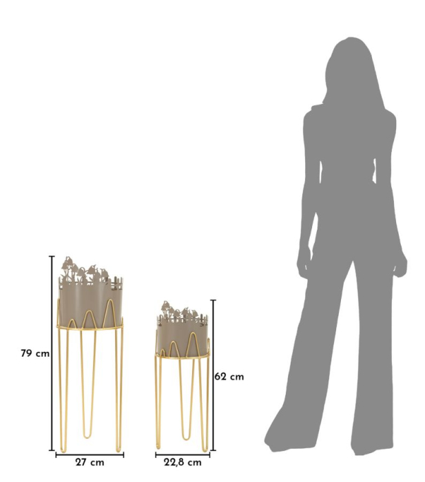 Set 2 suporturi ghivece gri auriu floral [6]