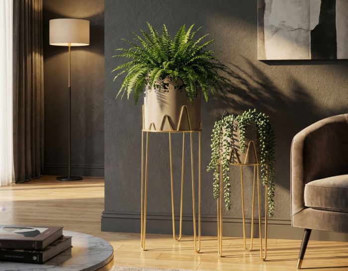 Set 2 suporturi ghivece gri auriu floral [5]