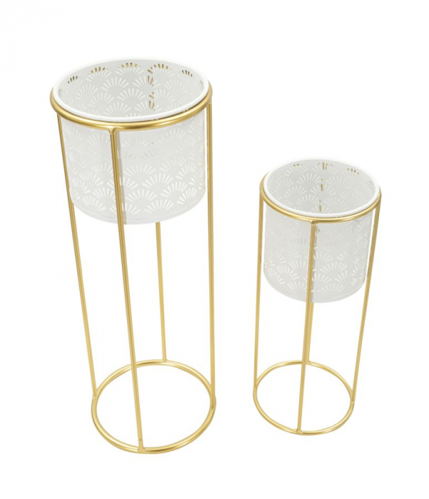 Set 2 suporturi flori Whity, metal, alb auriu [6]
