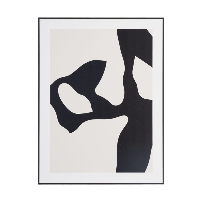 Set 2 tablouri abstracte alb-negru cu forme organice negre pe fond crem în ramă neagră din MDF [3]