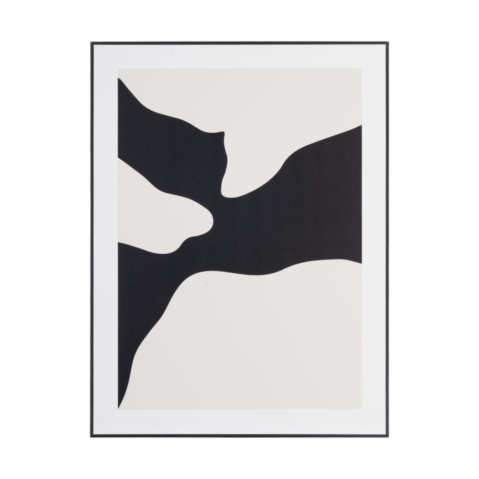 Set 2 tablouri abstracte alb-negru cu forme organice negre pe fond crem în ramă neagră din MDF [2]