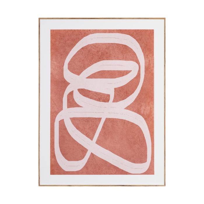 Set 2 tablouri abstracte cu linii albe răsucite pe fond teracota în ramă de MDF [2]