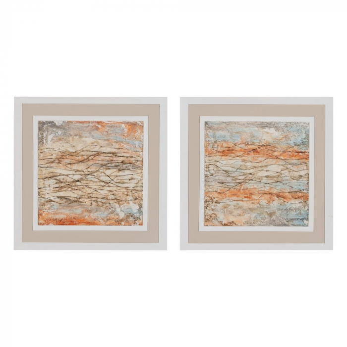 Set tablouri abstracte pictate portocaliu bej albastru 60x60 [1]