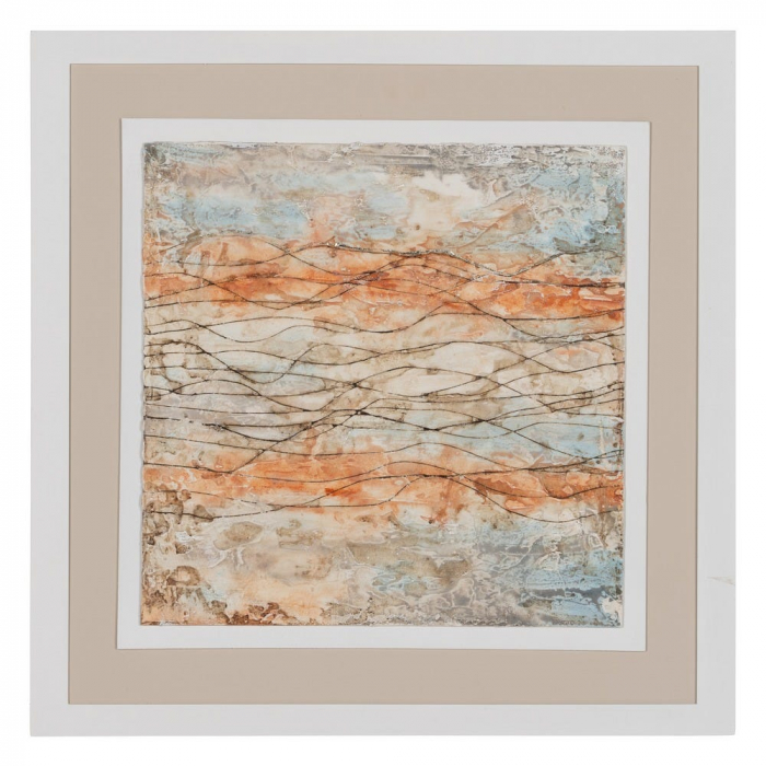 Set tablouri abstracte pictate portocaliu bej albastru 60x60 [3]