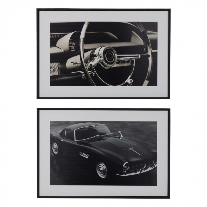 Set tablouri auto alb-negru volan mașină retro 60x40 [1]