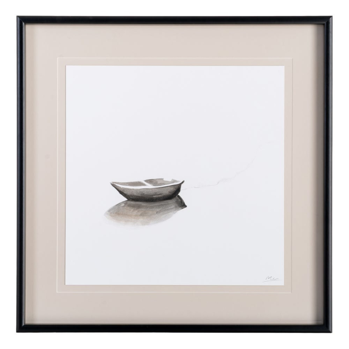 Set 2 tablouri cu bărci pictate manual cu ramă din lemn și sticlă [3]