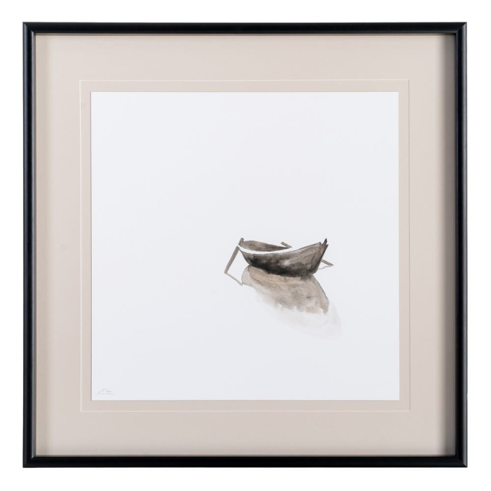 Set 2 tablouri cu bărci pictate manual cu ramă din lemn și sticlă [2]