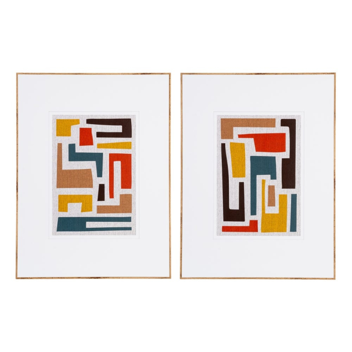 Set 2 tablouri decorative abstracte geometrice multicolore din MDF cu rama fag [1]