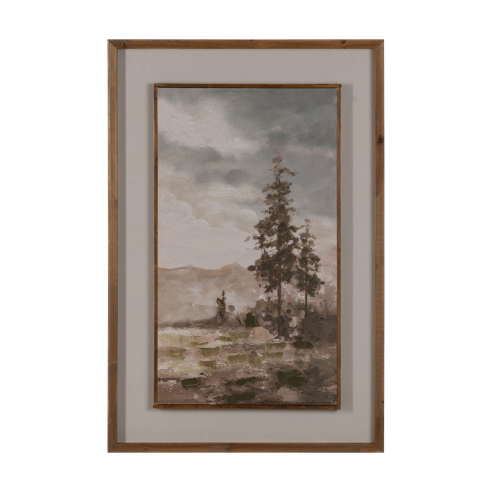 Set tablouri abstracte pictate manual cu ramă lemn natural 60x90 cm [3]