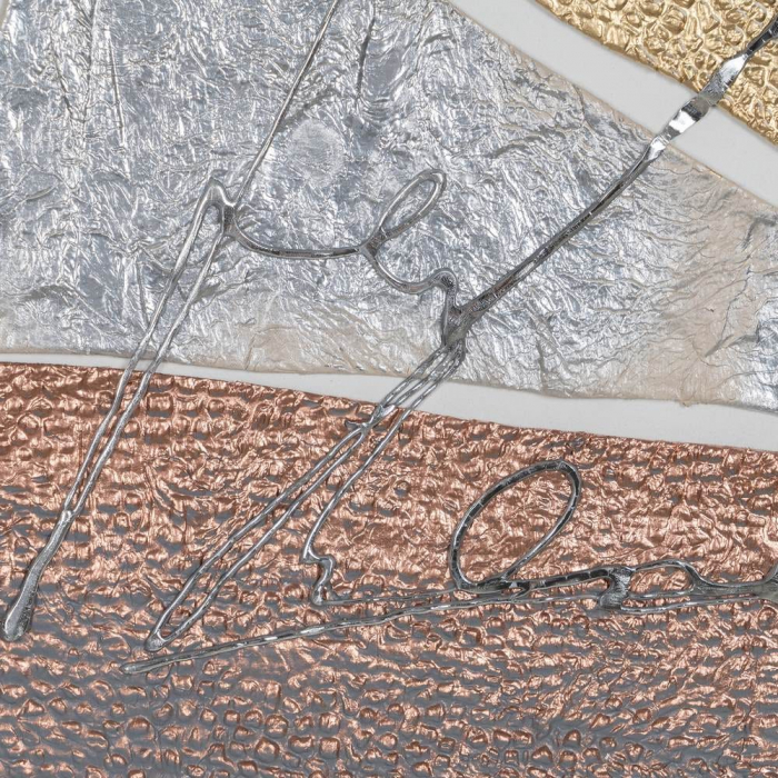 Set 2 tablouri pictate manual abstract – accente metalice aurii, argintii și arămii pe fundal texturat [8]