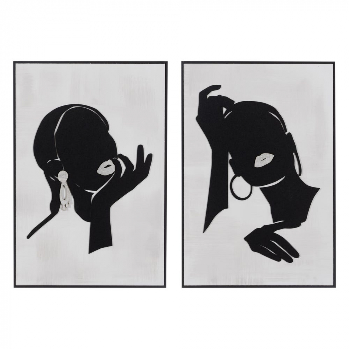 Set tablouri lemn relief siluete feminine alb-negru 40x60 [1]