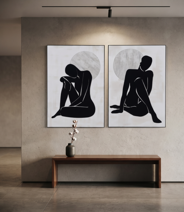 Set tablouri mari alb-negru siluete feminine argintiu 70x100 [2]