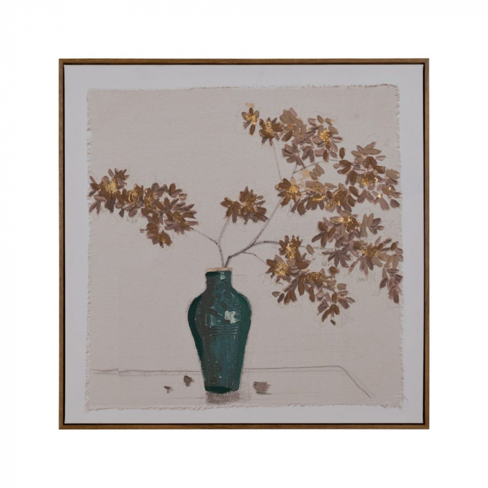 Set tablouri flori vaze pictate manual crem verde 80x80 [2]