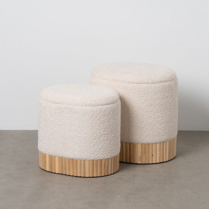 Set 2 taburete crem cu ladă boucle și bază lemn – design japandi [9]