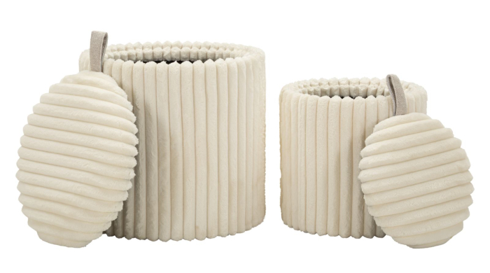 Set 2 taburete rotunde tapițate albe cu textură plisată design modern [6]