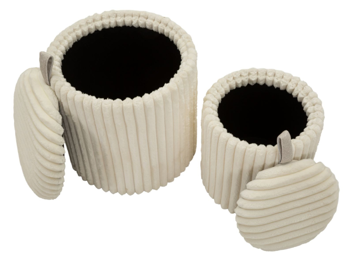 Set 2 taburete rotunde tapițate albe cu textură plisată design modern [7]