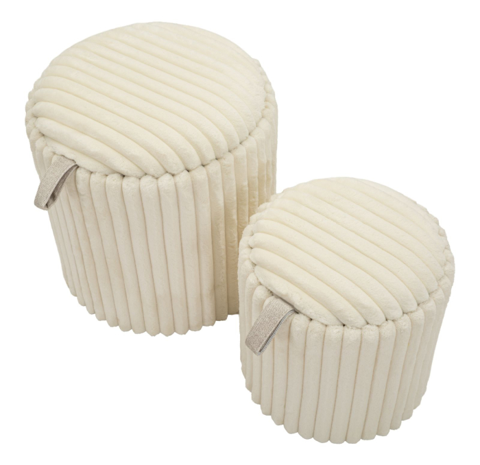 Set 2 taburete rotunde tapițate albe cu textură plisată design modern [3]