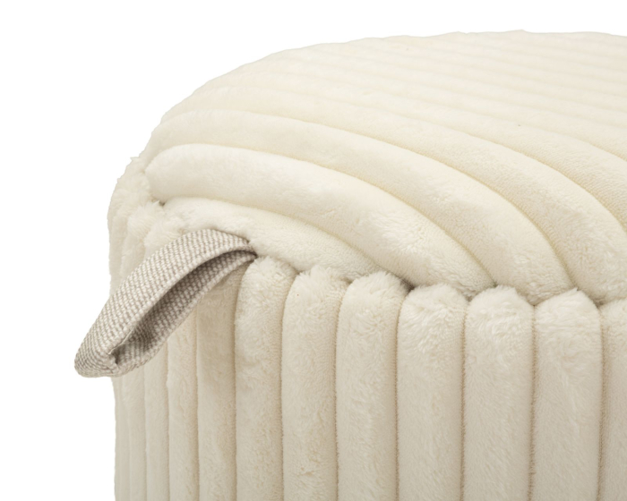 Set 2 taburete rotunde tapițate albe cu textură plisată design modern [4]