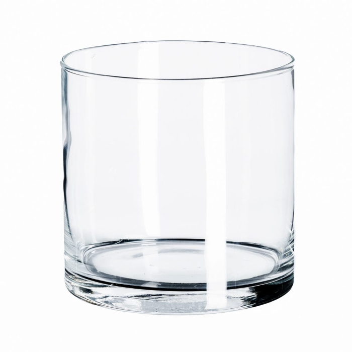 Set 2 vaze cilindrice joase din sticlă transparentă tăiată la cald pe o masă de marmură [4]