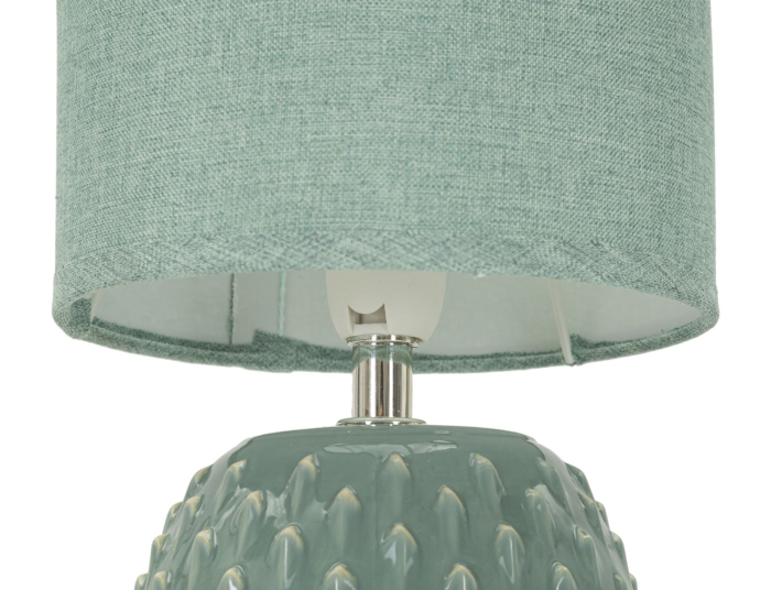 Set 2 veioze cu bază ceramică verde salvie cu relief în solzi și abajur textil [3]