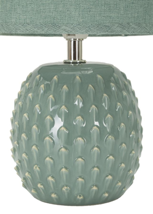 Set 2 veioze cu bază ceramică verde salvie cu relief în solzi și abajur textil [2]