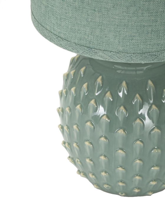 Set 2 veioze cu bază ceramică verde salvie cu relief în solzi și abajur textil [4]