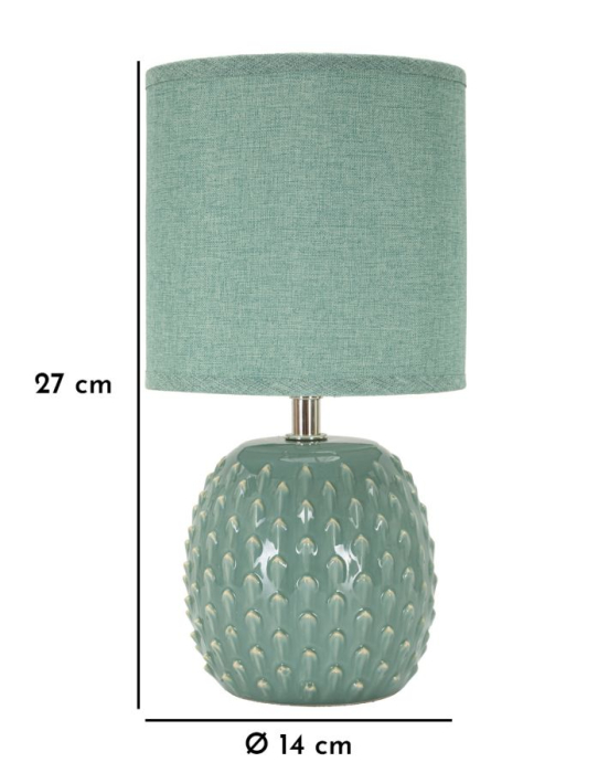 Set 2 veioze cu bază ceramică verde salvie cu relief în solzi și abajur textil [6]