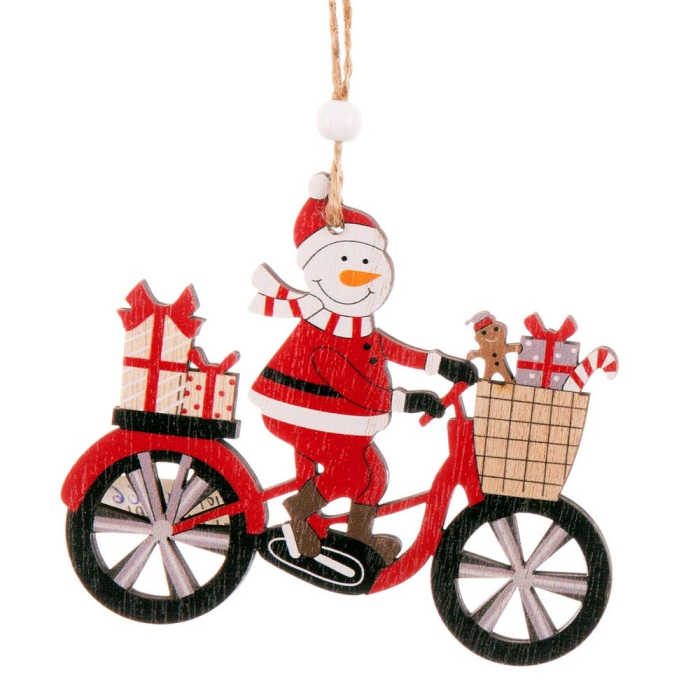 Set 24 ornamente bicicletă roșie din lemn cu Moș Crăciun ren sau om de zăpadă și cadouri [2]