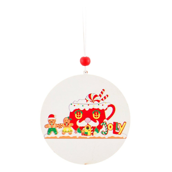 Set 24 ornamente disc alb din lemn cu scene de turtă dulce casă tren sau cană cu omuleți [4]