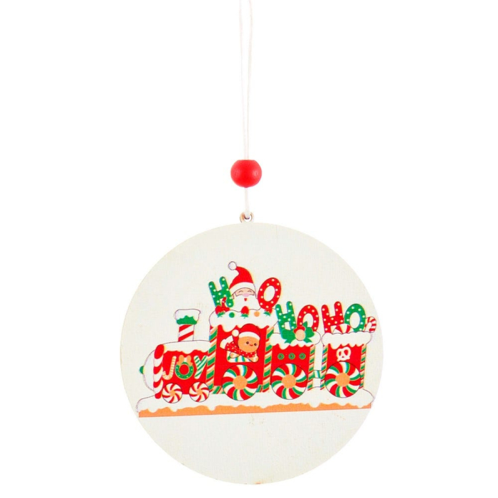 Set 24 ornamente disc alb din lemn cu scene de turtă dulce casă tren sau cană cu omuleți [3]