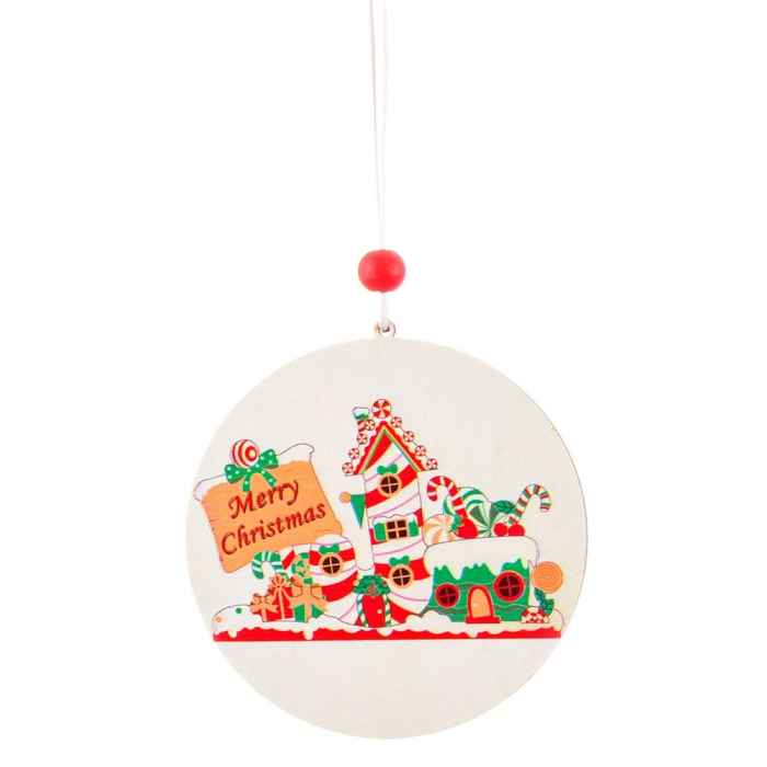 Set 24 ornamente disc alb din lemn cu scene de turtă dulce casă tren sau cană cu omuleți [2]