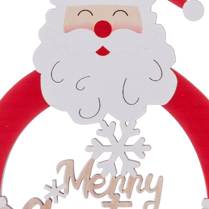 Set 24 ornamente Moș Crăciun cu brațe roșii care îmbrățișează o coroană Merry Christmas cu clopoței aurii [2]