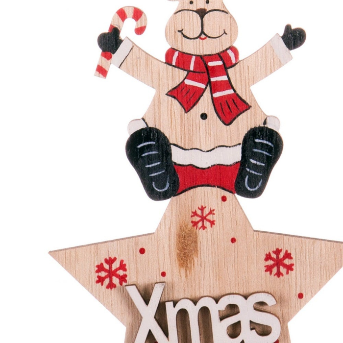 Set 24 ornamente ren așezat pe stea Xmas din lemn cu fular în dungi și baston în dungi [2]