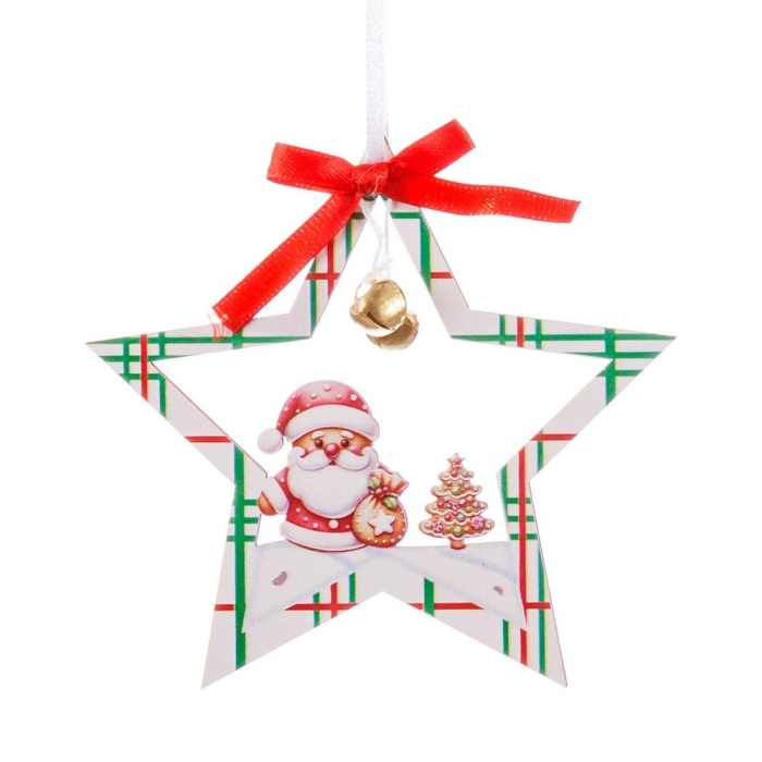 Set 24 ornamente contur de stea în carouri din lemn cu Moș căsuță sau tren de turtă dulce [3]