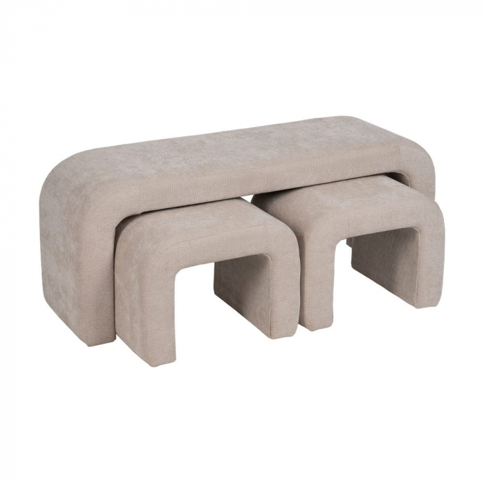 Set 3 băncuțe bej cu design sculptural – dormitor sau hol [3]