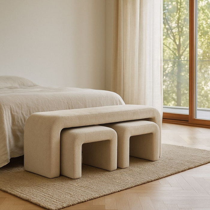 Set 3 băncuțe bej cu design sculptural – dormitor sau hol [1]